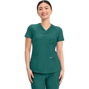 image:imageCherokee Scrub Top Women VNeck Classic Fit 2 Pocket Form Medical ScrubsHunter Green