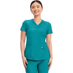 image:imageCherokee Scrub Top Women VNeck Classic Fit 2 Pocket Form Medical ScrubsTeal Blue