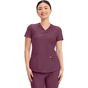 image:imageCherokee Scrub Top Women VNeck Classic Fit 2 Pocket Form Medical ScrubsWine