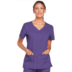 image:imageCherokee WW Core Stretch Scrub Tops Women VNeck 3 PocketsGrape