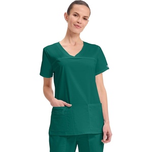 image:imageCherokee WW Core Stretch Scrub Tops Women VNeck 3 PocketsHunter Green