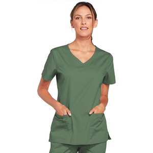 image:imageCherokee WW Core Stretch Scrub Tops Women VNeck 3 PocketsOlive