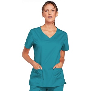image:imageCherokee WW Core Stretch Scrub Tops Women VNeck 3 PocketsTeal Blue