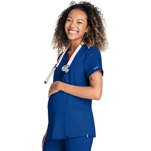image:imageCherokee WW Revolution Mock Wrap Maternity Scrub Top 2Way StretchGalaxy Blue