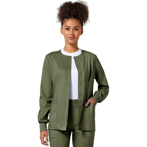 image:imageCherokee WW Revolution Scrub Jackets for Woman Snap Front Nurse JacketOlive