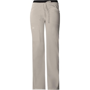 image:imageCherokee Women Scrubs Pants Low Rise Flare Leg Bottoms Adjustable Drawstring with 6 Pockets  24001Khaki