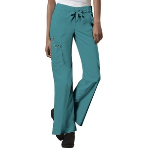 image:imageCherokee Women Scrubs Pants Low Rise Flare Leg Bottoms Adjustable Drawstring with 6 Pockets  24001Teal Blue
