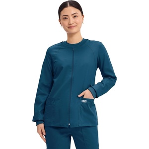 image:imageCherokee Zip Front Scrub Jackets for Women 3 Pockets 2Way Stretch Soft BreathableBrushed Twill  4315Caribbean Blue