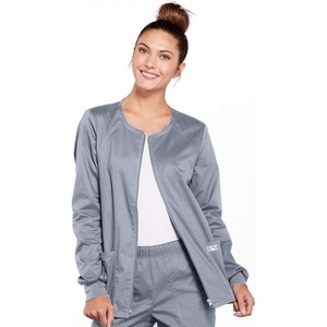image:imageCherokee Zip Front Scrub Jackets for Women 3 Pockets 2Way Stretch Soft BreathableBrushed Twill  4315Grey