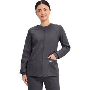 image:imageCherokee Zip Front Scrub Jackets for Women 3 Pockets 2Way Stretch Soft BreathableBrushed Twill  4315Pewter
