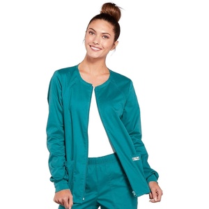 image:imageCherokee Zip Front Scrub Jackets for Women 3 Pockets 2Way Stretch Soft BreathableBrushed Twill  4315Teal Blue