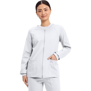 image:imageCherokee Zip Front Scrub Jackets for Women 3 Pockets 2Way Stretch Soft BreathableBrushed Twill  4315White