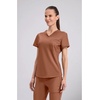 image:imageCherokee Scrubs for Women VNeck Top  Tuckable Contemporary Fit Top Stretch Knit MoistureWicking Shirttail Hem  CK819Caffe Mocha