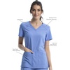 image:imageCherokee Womens Medical Scrub Top Iflex VNeck Knit Panel Top CK605Ciel Blue