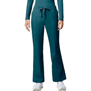 image:imageCherokee Scrub Pants for Women Mid Rise Flare Leg Drawstring Cargo Medical Uniform 4 Pocket Durable Easy Care Stretch  4044Caribbean Blue