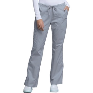 image:imageCherokee Scrub Pants for Women Mid Rise Flare Leg Drawstring Cargo Medical Uniform 4 Pocket Durable Easy Care Stretch  4044Grey