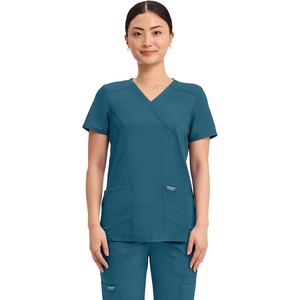 image:imageCherokee Scrubs Top for Women Mock Wrap with 3 Pockets Soft 2Way Stretch amp Durable Fabric  WW610Caribbean Blue