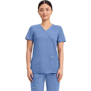 image:imageCherokee Scrubs Top for Women Mock Wrap with 3 Pockets Soft 2Way Stretch amp Durable Fabric  WW610Ciel