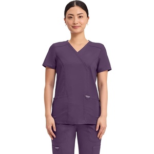 image:imageCherokee Scrubs Top for Women Mock Wrap with 3 Pockets Soft 2Way Stretch amp Durable Fabric  WW610Eggplant