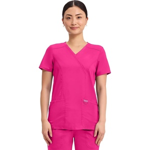 image:imageCherokee Scrubs Top for Women Mock Wrap with 3 Pockets Soft 2Way Stretch amp Durable Fabric  WW610Electric Pink