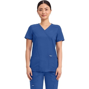 image:imageCherokee Scrubs Top for Women Mock Wrap with 3 Pockets Soft 2Way Stretch amp Durable Fabric  WW610Galaxy Blue