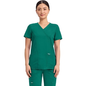image:imageCherokee Scrubs Top for Women Mock Wrap with 3 Pockets Soft 2Way Stretch amp Durable Fabric  WW610Hunter Green