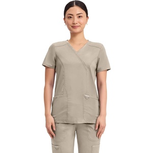 image:imageCherokee Scrubs Top for Women Mock Wrap with 3 Pockets Soft 2Way Stretch amp Durable Fabric  WW610Khaki