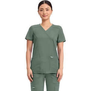 image:imageCherokee Scrubs Top for Women Mock Wrap with 3 Pockets Soft 2Way Stretch amp Durable Fabric  WW610Olive