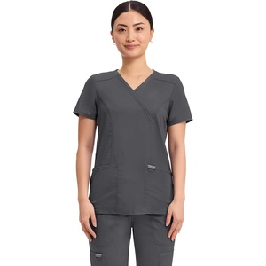 image:imageCherokee Scrubs Top for Women Mock Wrap with 3 Pockets Soft 2Way Stretch amp Durable Fabric  WW610Pewter