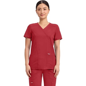 image:imageCherokee Scrubs Top for Women Mock Wrap with 3 Pockets Soft 2Way Stretch amp Durable Fabric  WW610Red