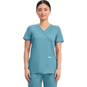 image:imageCherokee Scrubs Top for Women Mock Wrap with 3 Pockets Soft 2Way Stretch amp Durable Fabric  WW610Soft Marine