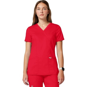 image:imageCherokee Scrubs Top for Women Mock Wrap with 3 Pockets Soft 2Way Stretch amp Durable Fabric  WW610Sweet Paprika