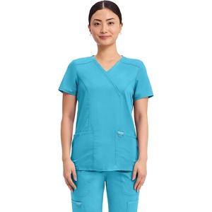 image:imageCherokee Scrubs Top for Women Mock Wrap with 3 Pockets Soft 2Way Stretch amp Durable Fabric  WW610Turquoise