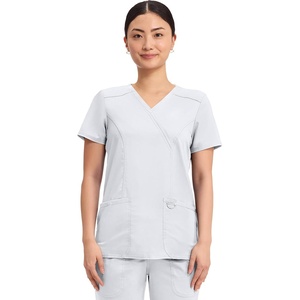 image:imageCherokee Scrubs Top for Women Mock Wrap with 3 Pockets Soft 2Way Stretch amp Durable Fabric  WW610White