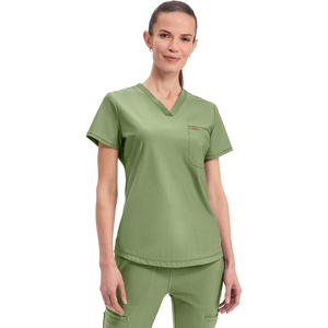 image:imageCherokee Scrubs for Women VNeck Top  Tuckable Contemporary Fit Top Stretch Knit MoistureWicking Shirttail Hem  CK819Bright Sage