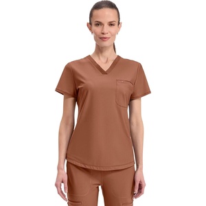 image:imageCherokee Scrubs for Women VNeck Top  Tuckable Contemporary Fit Top Stretch Knit MoistureWicking Shirttail Hem  CK819Caffe Mocha