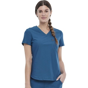 image:imageCherokee Scrubs for Women VNeck Top  Tuckable Contemporary Fit Top Stretch Knit MoistureWicking Shirttail Hem  CK819Caribbean Blue