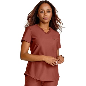 image:imageCherokee Scrubs for Women VNeck Top  Tuckable Contemporary Fit Top Stretch Knit MoistureWicking Shirttail Hem  CK819Masala