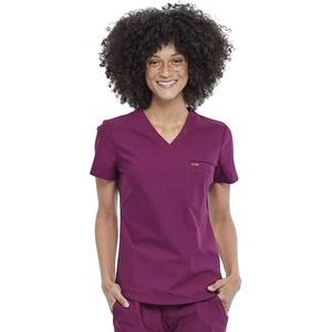 image:imageCherokee Scrubs for Women VNeck Top  Tuckable Contemporary Fit Top Stretch Knit MoistureWicking Shirttail Hem  CK819Wine