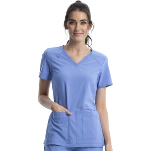 image:imageCherokee Womens Medical Scrub Top Iflex VNeck Knit Panel Top CK605Ciel Blue