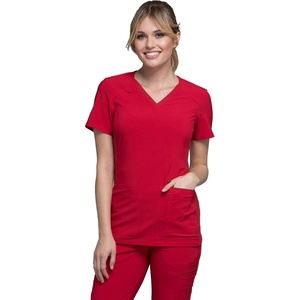 image:imageCherokee Womens Medical Scrub Top Iflex VNeck Knit Panel Top CK605Red