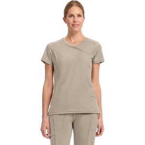 image:imageCherokee Infinity Scrub Top for Women Mock Wrap StretchKhaki