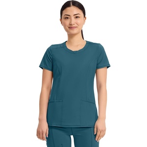 image:imageCherokee Infinity Womens Round Neck Scrub Top with 3 PocketsCaribbean Blue