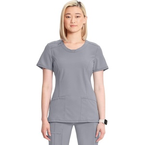 image:imageCherokee Infinity Womens Round Neck Scrub Top with 3 PocketsGrey