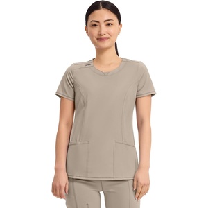 image:imageCherokee Infinity Womens Round Neck Scrub Top with 3 PocketsKhaki