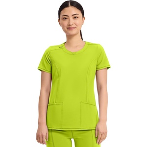 image:imageCherokee Infinity Womens Round Neck Scrub Top with 3 PocketsLime Time
