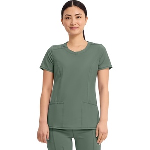 image:imageCherokee Infinity Womens Round Neck Scrub Top with 3 PocketsOlive