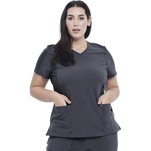 image:imageCherokee iFlex V Neck Scrub Top for Women 4 Pockets Contemporary FitPewter
