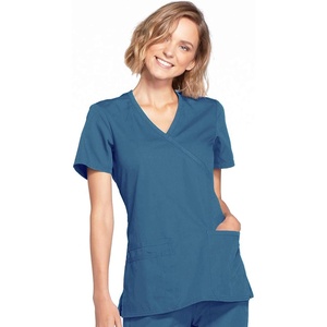 image:imageCherokee WW Originals Scrubs for Women Mock Wrap Nursing Scrub TopCaribbean Blue