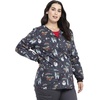 image:imageCherokee Printed Women Warm Up Scrub Jacket with 2 PocketsMerry Whatever